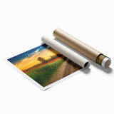 Extra large rolled print of a Hungarian landscape with vibrant floral accents, ideal for classy bathroom wall art.
