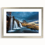 Extra large abstract art print depicting a textured Icelandic landscape in muted earth tones, framed with a silver mat.