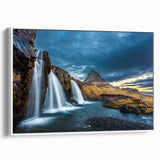 Vintage poster art of a scenic European landscape in Iceland on a framed canvas.