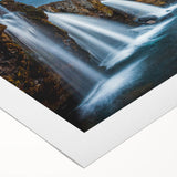 Art deco poster of a serene Icelandic landscape in cool blue and green tones, ideal for dining room wall art.