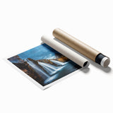 Extra large rolled print of a serene Icelandic landscape with soft pastel shades, ideal for classy bathroom wall art.