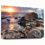 Acrylic print of a serene Irish landscape in muted green and blue tones, suitable for dining room decor.