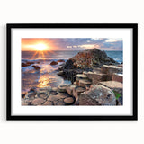 Extra large abstract art print of a colorful Irish landscape, textured style on a framed black mat.