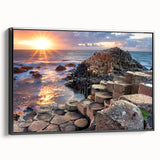 Framed canvas featuring a black and white vintage poster art of an Irish landscape, ideal for bedroom decor.