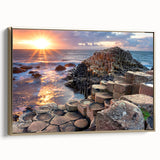 Vintage poster art of a scenic Irish landscape on framed canvas, featuring a blend of colorful art and black tones.