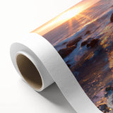 Art Deco poster of a serene Irish landscape on rolled canvas, with muted green and blue tones, ideal for nursery wall art.