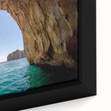 Extra large framed canvas depicting a textured scene of Capri, Italy, in black with colorful accents.