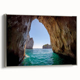 Framed canvas of a vintage-style landscape art painting featuring Capri, Italy in vibrant colors.
