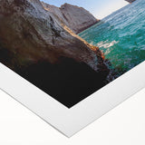 Art deco poster depicting the scenic Capri coastline on a rolled canvas, suitable for dining room or bathroom wall art.