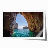 Rolled print of Capri, Italy scenery with vibrant blue and lush green tones, ideal for art wall dining room.