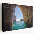 Capri, Italy coastal landscape on large stretched canvas, featuring vivid blue and green hues, ideal for kitchen wall art.