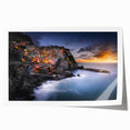 Rolled print of Cinque Terre with vibrant coastal colors, ideal for art wall dining room or large bathroom decor.