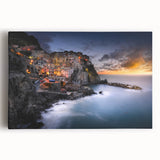 Black and white stretched canvas of Cinque Terre landscape, ideal for kitchen wall art or bedroom ambiance.