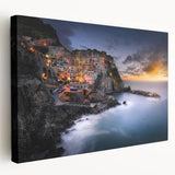 Stretched canvas depicting the colorful coastal village of Cinque Terre, Italy, ideal for kitchen wall art.