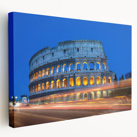 Landscape canvas of the Colosseum in Rome with soft earth tones, ideal for kitchen wall art.
