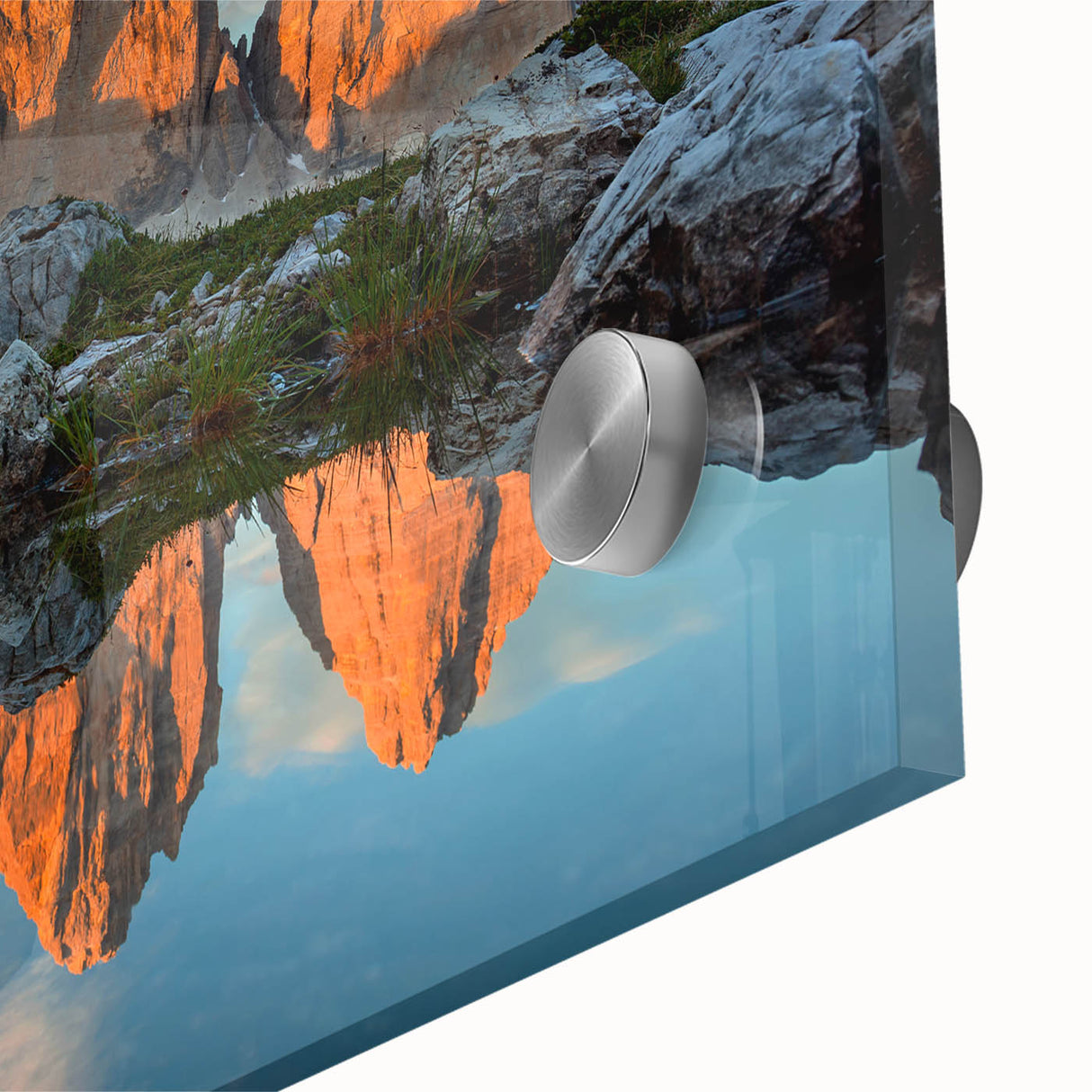 Acrylic print of the Dolomites in Italy, featuring large abstract shapes and mid-century modernist style.