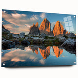 Acrylic print of the Dolomites in Italy, featuring earthy tones and a realistic style.