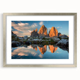 Extra large framed print of abstract Dolomites scenery in textured silver mat, ideal for living room decor.