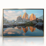 Framed acrylic print of the Dolomites in Italy with soft pastel hues, ideal for modern art wall decor.