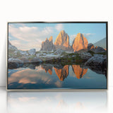 Framed acrylic print of the Dolomites in Italy, featuring muted earth tones, ideal for modern art wall decor.