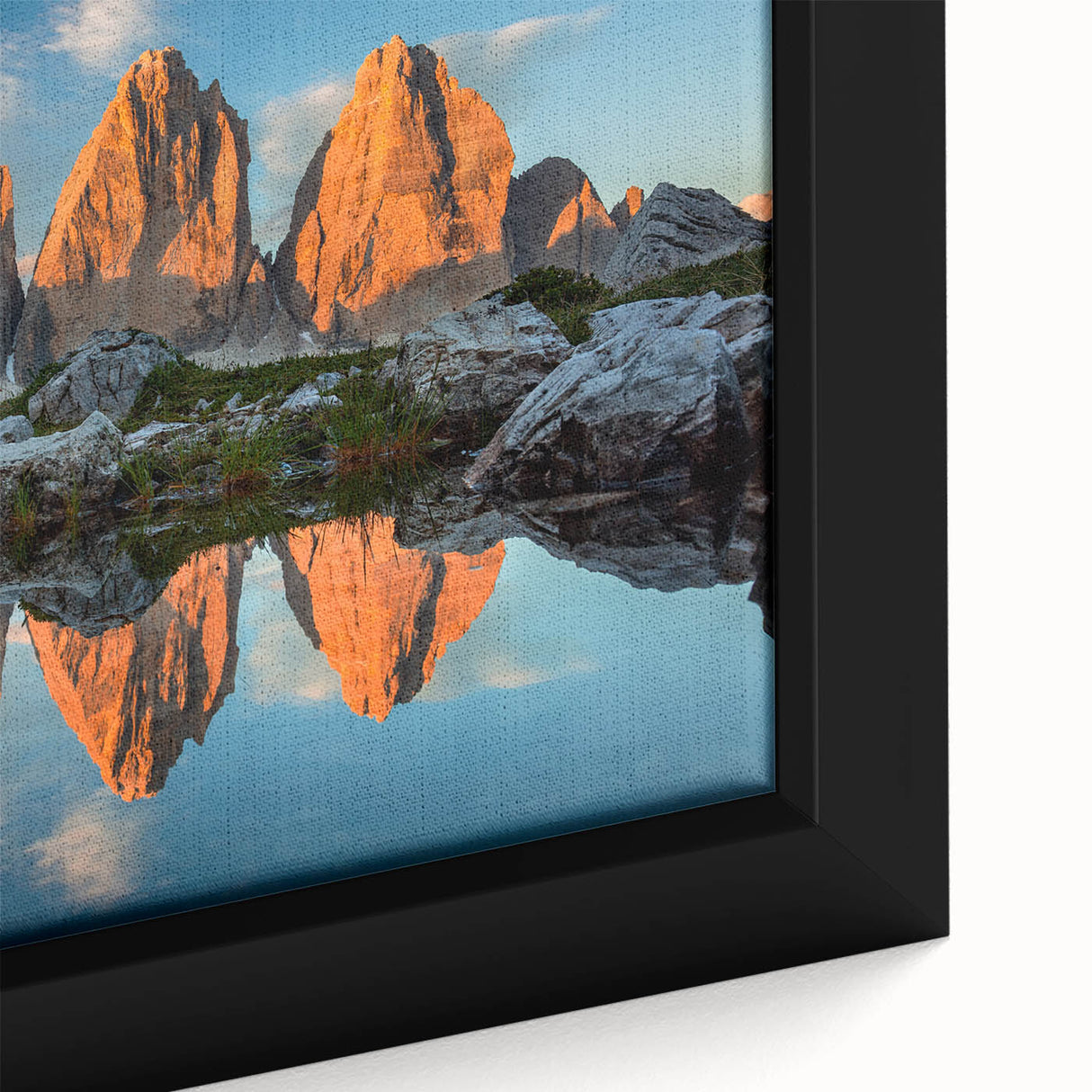 Extra large framed canvas featuring a textured depiction of the Dolomites in Italy.