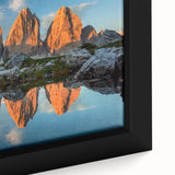 Extra large framed canvas featuring a textured depiction of the Dolomites in Italy.