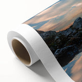 Art deco poster of the Dolomites in Italy, featuring muted earth tones on rolled canvas, ideal for nursery wall art.