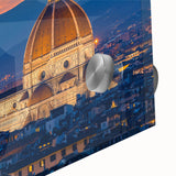 Large abstract depiction of Florence skyline in muted earth tones on acrylic glass, ideal for dining room art.