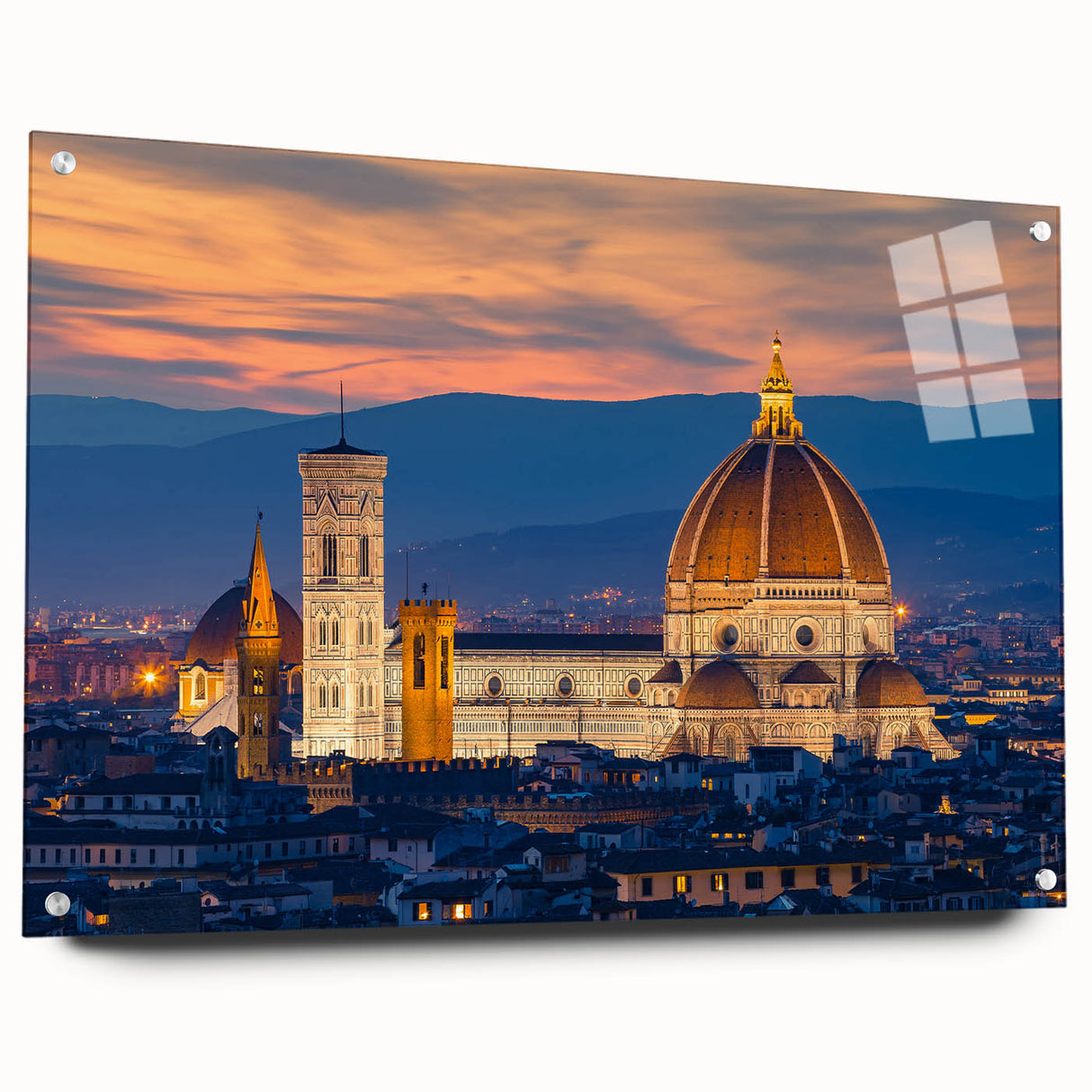 Acrylic print of Florence scenery, featuring soft pastel shades, ideal for dining room decor.