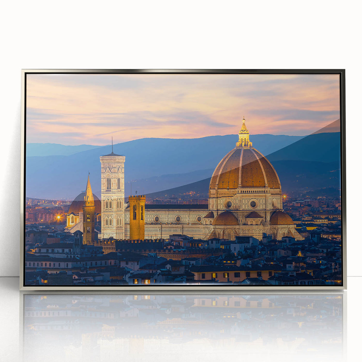 Framed acrylic print of Florence scenery in muted earth tones, ideal for modern art wall decor.