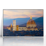 Mid-century modernist art of Florence skyline in muted earth tones on a framed acrylic, ideal for nursery wall art.