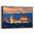 Black and white framed canvas of Florence landscape, vintage poster style, suitable for bedroom decor.