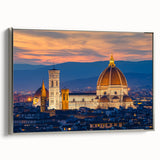 Framed canvas landscape art painting of Florence with muted earth tones, ideal for living room decor.
