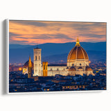 Vintage poster art of Florence landscape in vibrant colors on framed canvas, ideal for living room decor.