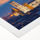 Art deco poster of Florence skyline in muted earth tones on rolled canvas, suitable for dining room wall art.