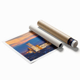 Rolled print of Florence scenery with floral art in muted earth tones, ideal for classy bathroom wall art.