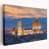 Large stretched canvas with a detailed Florence scenery in earthy tones, suited for kitchen wall art.
