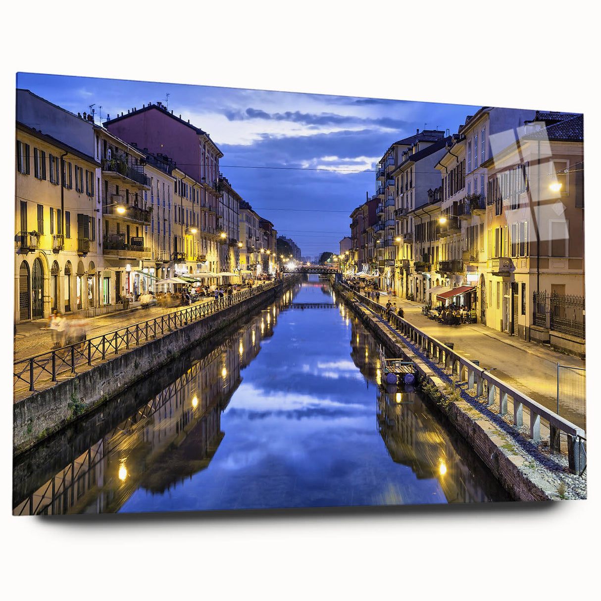 Large abstract wall art of Milan scenery in muted earth tones on acrylic glass, suitable for bedroom or dining room decor.