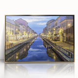 Art Deco poster of Milan scenery in muted gold and cream tones on acrylic, suited for modern art wall decor.