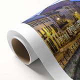 Art Deco poster of Milan scenery on rolled canvas, featuring soft pastel colors, ideal for nursery wall art.