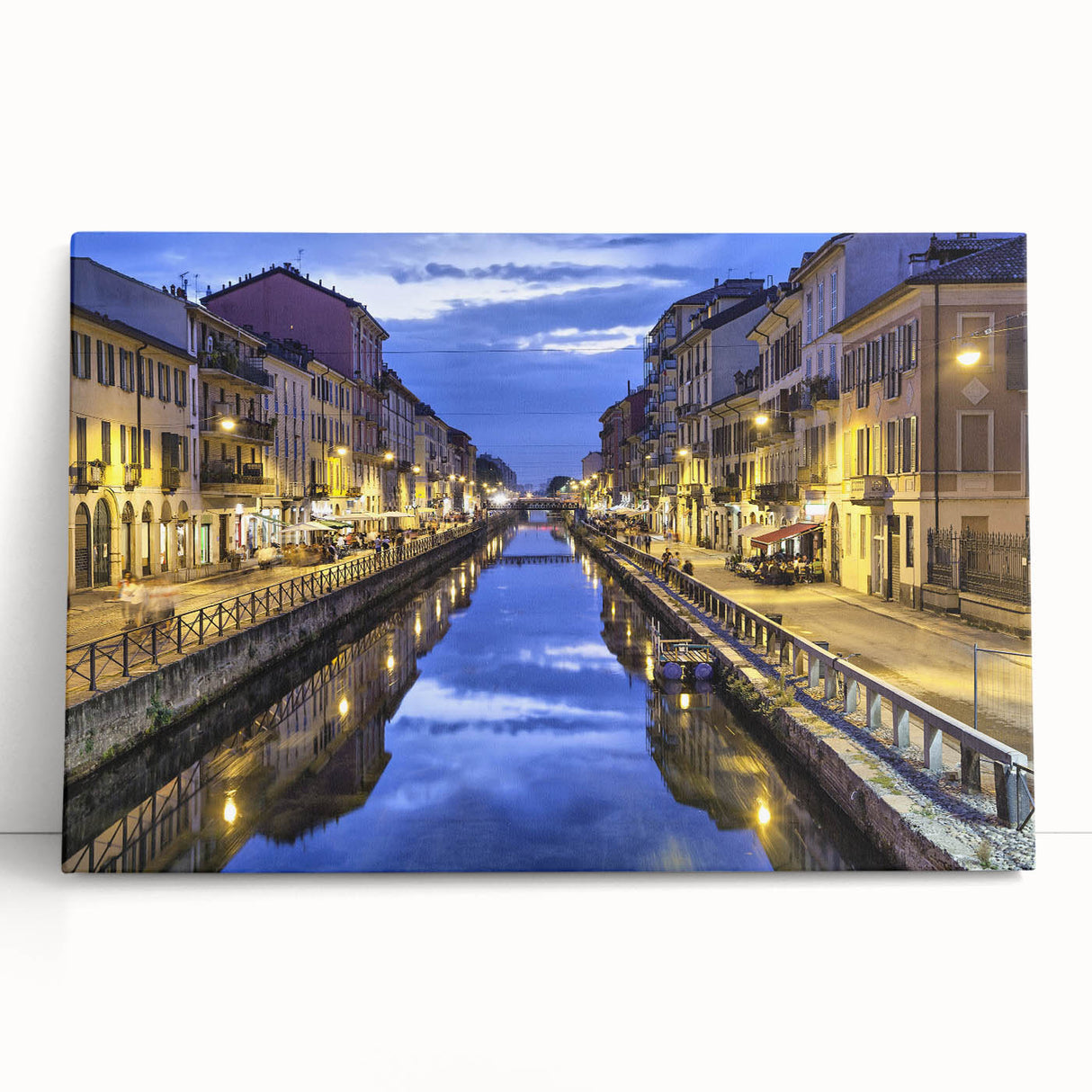 Black and white stretched canvas of Milan scenery, ideal for kitchen wall art.