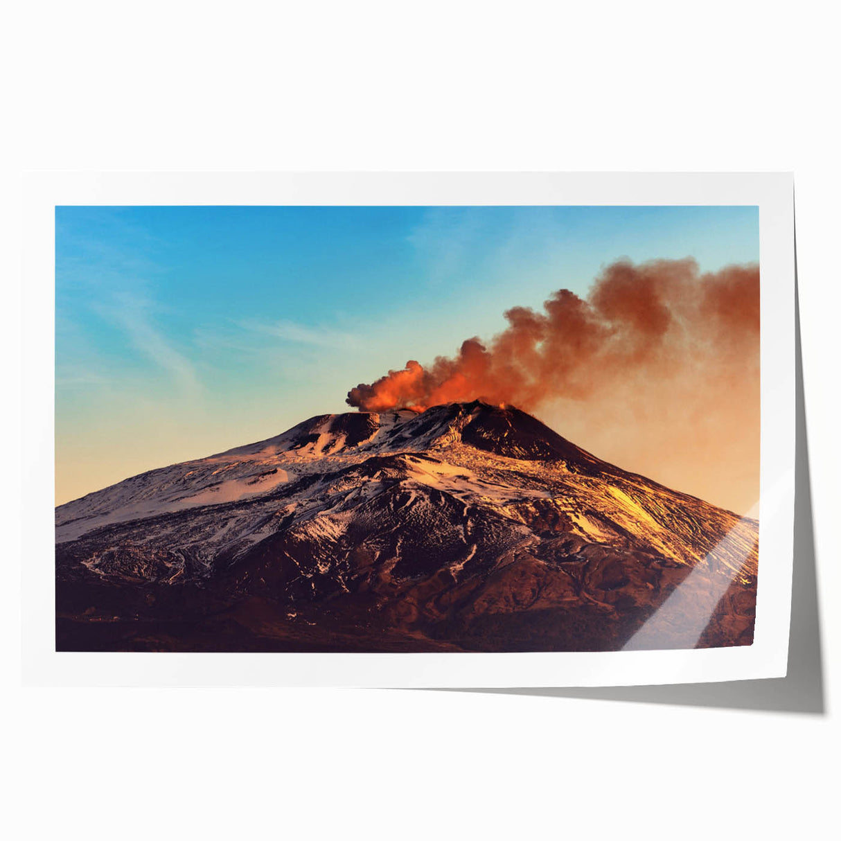 Extra large rolled print of Mount Etna with vibrant floral foreground, ideal for art wall dining room or classy bathroom.