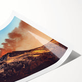 Extra large wall art featuring line art flowers and Mount Etna scenery on a rolled print, ideal for large living room decor.