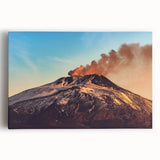 Black and white image of Mount Etna on stretched canvas, ideal for kitchen wall art or bedroom ambiance.