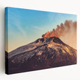 Mount Etna landscape on stretched canvas, featuring muted earth tones, ideal for kitchen wall art.