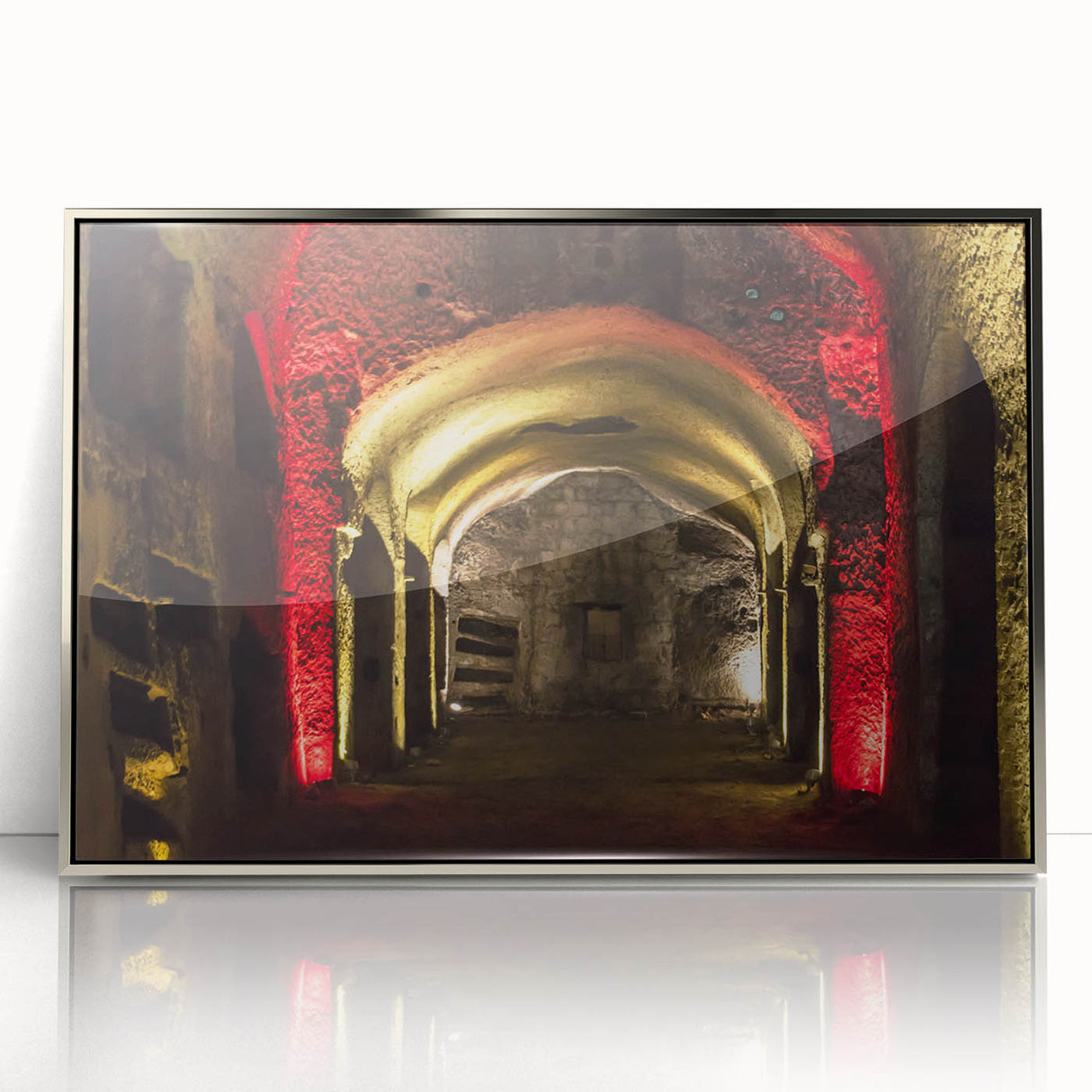 Mid-century modernist art of Naples scenery in silver framed acrylic, featuring soft pastel shades.