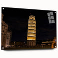 Acrylic print of the Leaning Tower of Pisa in muted earth tones, ideal for dining room decor.