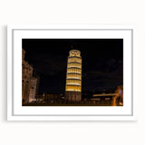 Textured art print of Pisa, Italy, in abstract style with muted earth tones on a white-framed canvas.