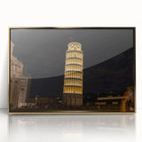 Art deco poster of the Leaning Tower of Pisa in muted gold tones on acrylic, ideal for modern art wall decor.