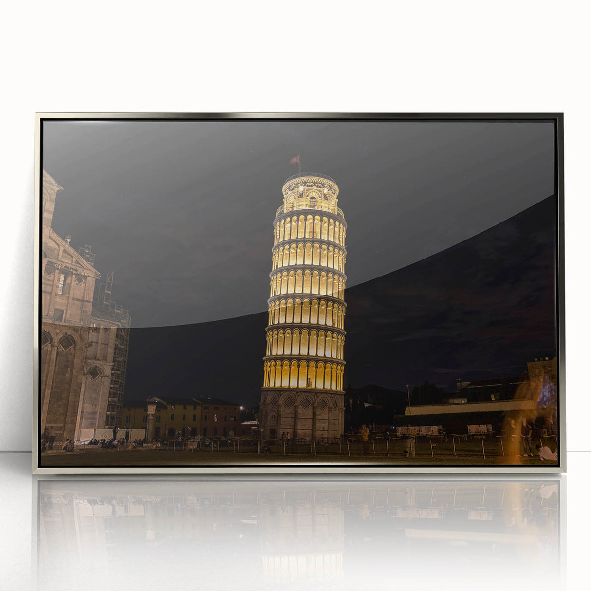Mid-century modernist style large art print of Pisa's scenery in silver-framed acrylic, ideal for modern art wall decor.